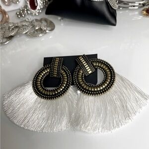 Earrings Brasd with White Tassels